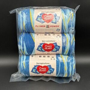 Red Heart All in One Flower Power Yarn‎ Bluebell 3 Pack 100% Acrylic Medium 4